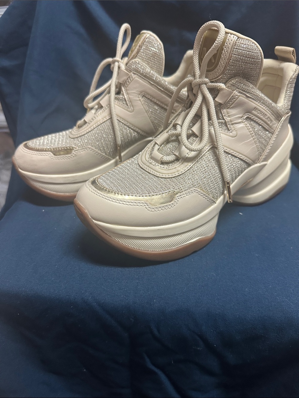 Michael Kors Cream and Gold Platform Sneakers